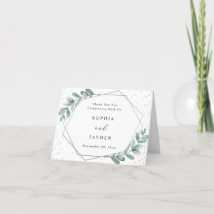 Eucalyptus Silver Geometric Wedding Letterpress Thank You Card