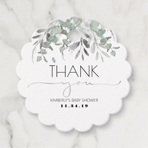 Eucalyptus Silver Greenery Baby Shower Thank You Favor Tags