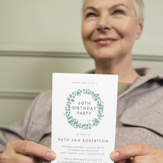Eucalyptus Simple 60th Birthday Party Invitation