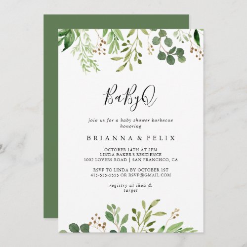 Eucalyptus Simple BabyQ Baby Shower Barbecue Invitation