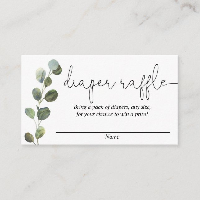 Eucalyptus simple black white diaper raffle cards (Front)