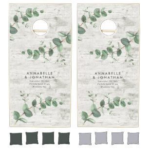 Eucalyptus simple botanical elegant white wood cor cornhole set
