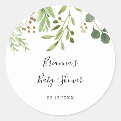 Eucalyptus Simple Brown Floral Baby Shower Favor Classic Round Sticker