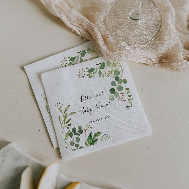 Eucalyptus Simple Brown Floral Baby Shower Napkins (Creator Uploaded)