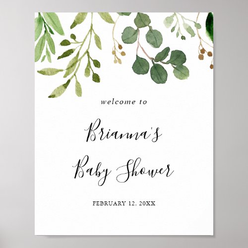 Eucalyptus Simple Brown Floral Baby Shower Welcome Poster