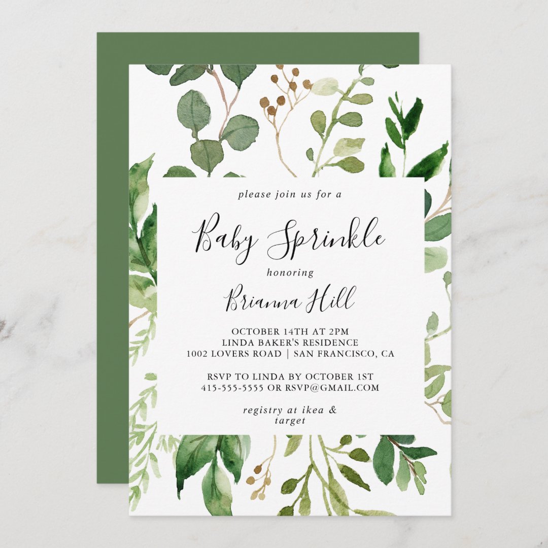 Eucalyptus Simple Brown Floral Baby Sprinkle Invitation | Zazzle