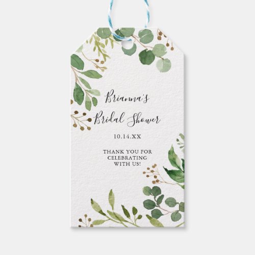 Eucalyptus Simple Brown Floral Bridal Shower Gift Tags