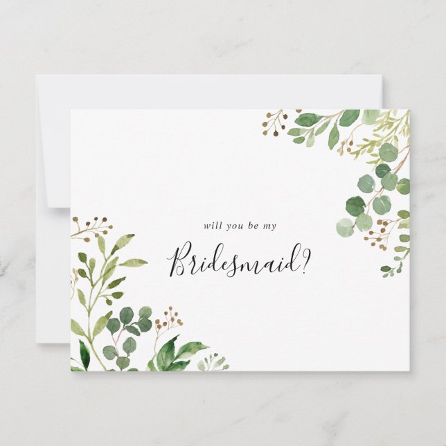Eucalyptus Simple Brown Floral Bridesmaid Proposal Note Card (Front)