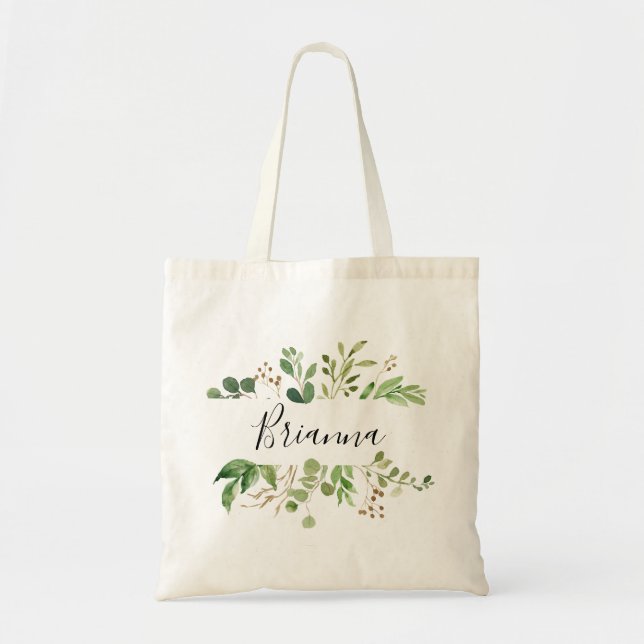 Eucalyptus Simple Brown Floral Bridesmaid Tote Bag (Front)