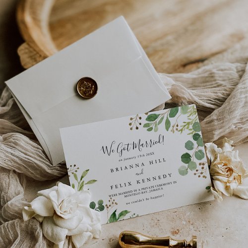 Eucalyptus Simple Brown Floral Elopement Announcement