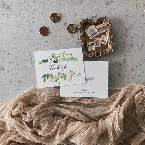 Eucalyptus Simple Brown Floral Flat Wedding Thank You Card