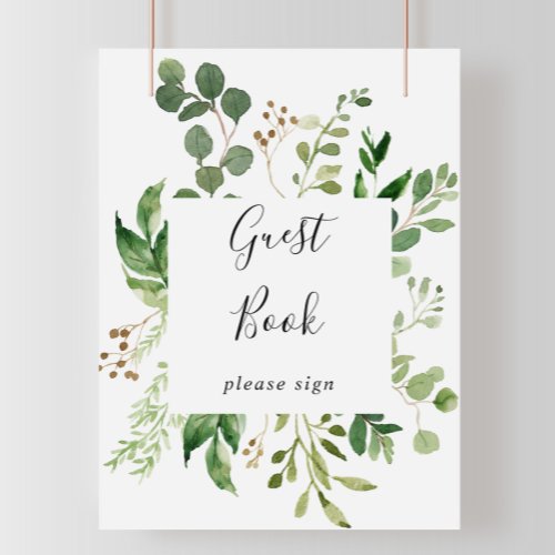Eucalyptus Simple Brown Floral Guest Book Sign