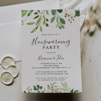 Eucalyptus Simple brown Floral Housewarming Party Invitation