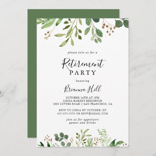 Eucalyptus Simple Brown Floral Retirement Party Invitation