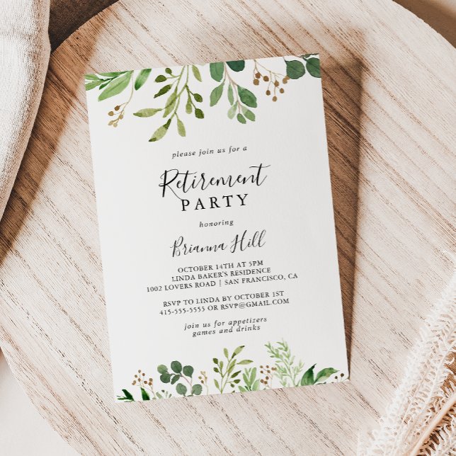 Eucalyptus Simple Brown Floral Retirement Party Invitation (Creator Uploaded)