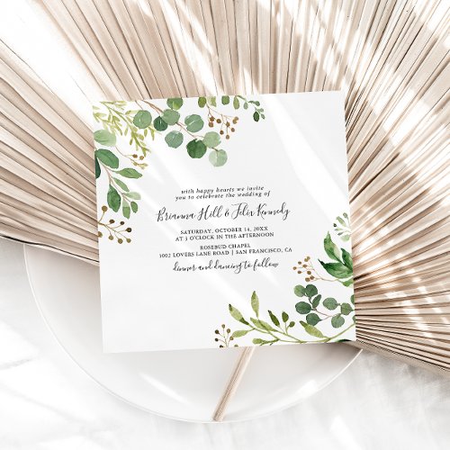 Eucalyptus Simple Brown Floral Square Wedding Invitation