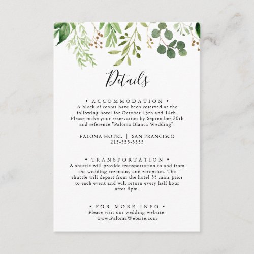 Eucalyptus Simple Brown Floral Wedding Details Enclosure Card