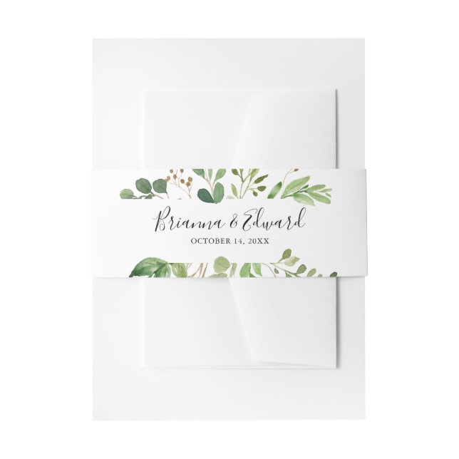 Eucalyptus Simple Brown Floral Wedding Invitation Belly Band (Front Example)
