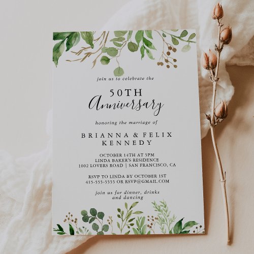 Eucalyptus Simple Floral 50th Wedding Anniversary Invitation