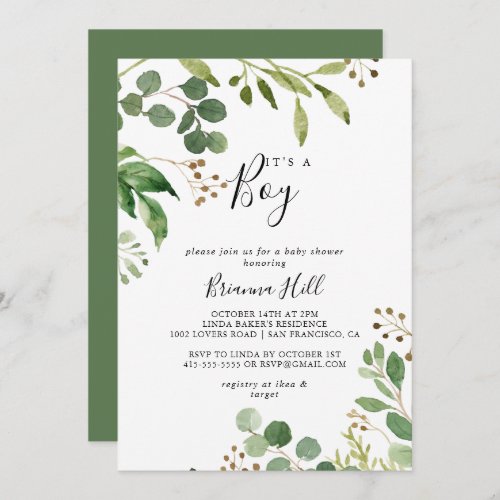 Eucalyptus Simple Floral Its A Boy Baby Shower Invitation