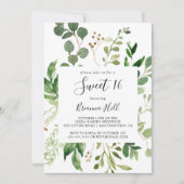 Eucalyptus Simple Floral Sweet 16 Birthday Party Invitation (Front)