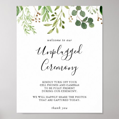 Eucalyptus Simple Floral Unplugged Ceremony Sign