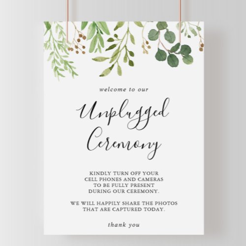 Eucalyptus Simple Floral Unplugged Ceremony Sign