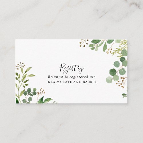 Eucalyptus Simple Floral Wedding Gift Registry Enclosure Card