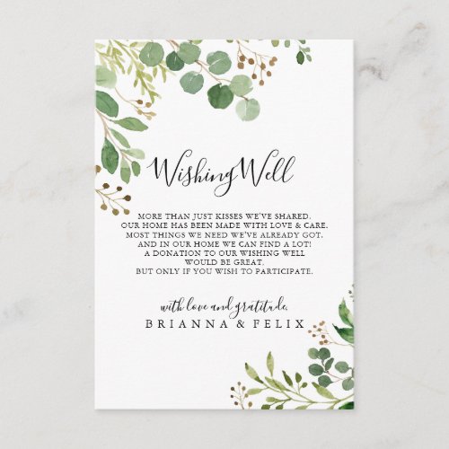 Eucalyptus Simple Floral Wedding Wishing Well Enclosure Card