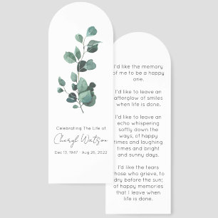 Eucalyptus Simple Funeral Memorial Bookmark