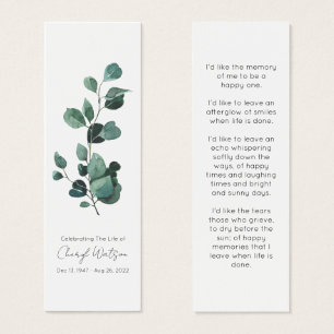Eucalyptus Simple Funeral Memorial Mini Bookmark