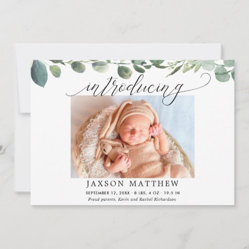 Eucalyptus simple modern baby birth announcement