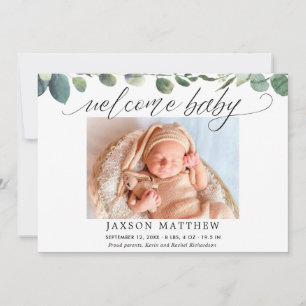 Eucalyptus simple modern baby birth announcement