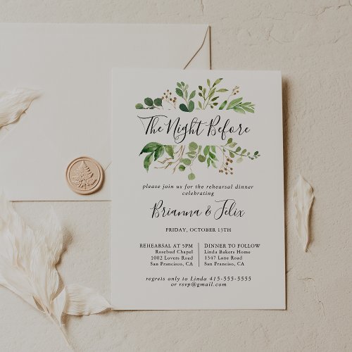 Eucalyptus Simple Night Before Rehearsal Dinner Invitation