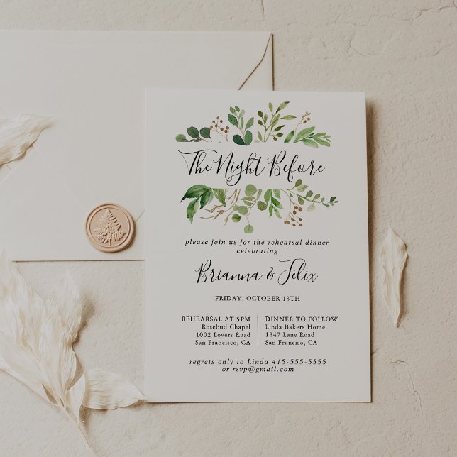 Eucalyptus Simple Night Before Rehearsal Dinner Invitation (Creator Uploaded)
