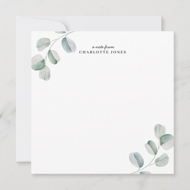 Eucalyptus Simple Personalized Note Card (Front)