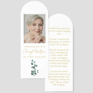 Eucalyptus Simple Photo Funeral Bookmark