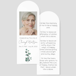 Eucalyptus Simple Photo Funeral Bookmark