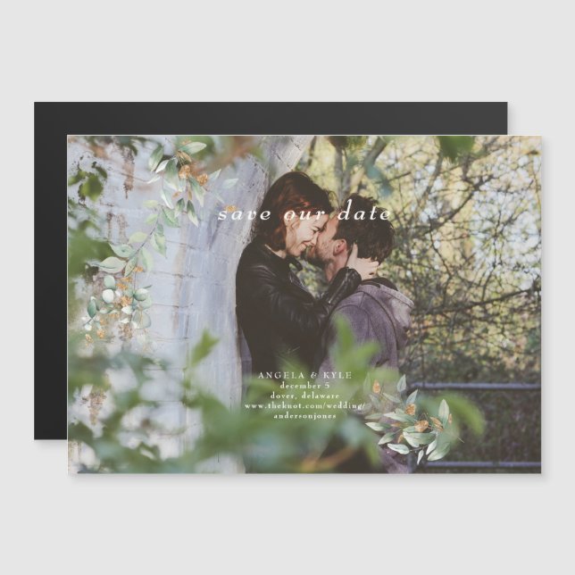 Eucalyptus Simple Photo Save the Date Flexible Magnetic Invitation (Front/Back)