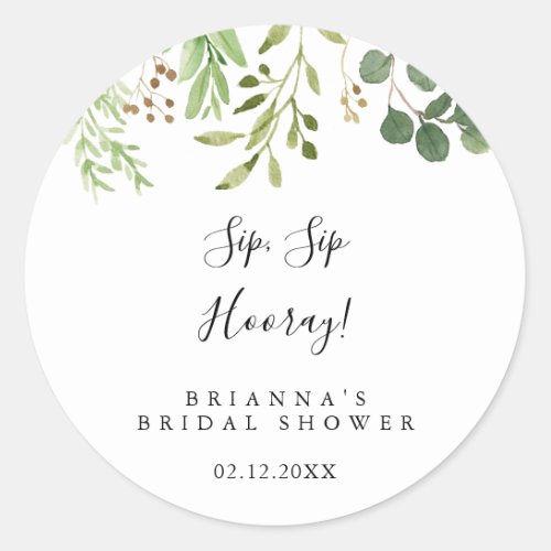 Eucalyptus Simple Sip Sip Hooray Bridal Shower Classic Round Sticker