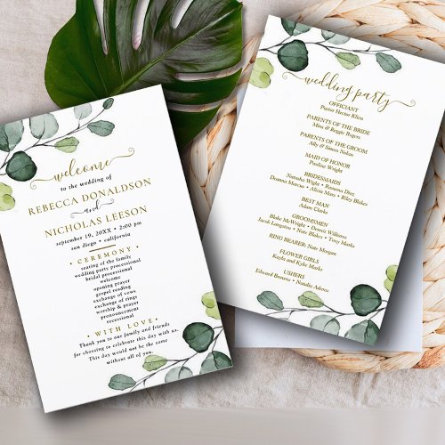 Eucalyptus Simple Wedding Program