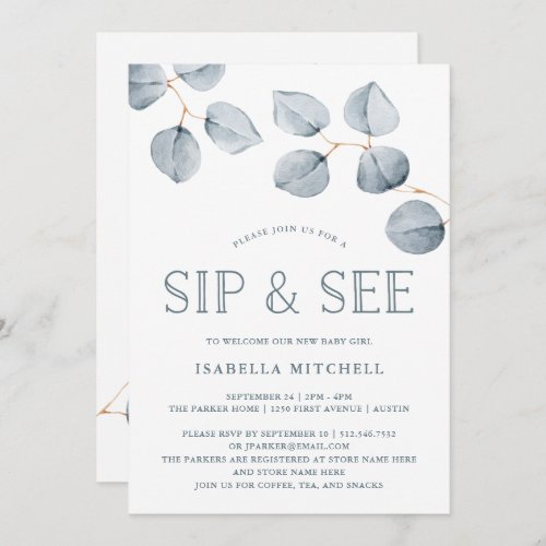 Eucalyptus Simplicity  Baby Sip and See Invitation
