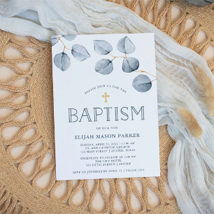Eucalyptus Simplicity Baptism with Cross Invitation
