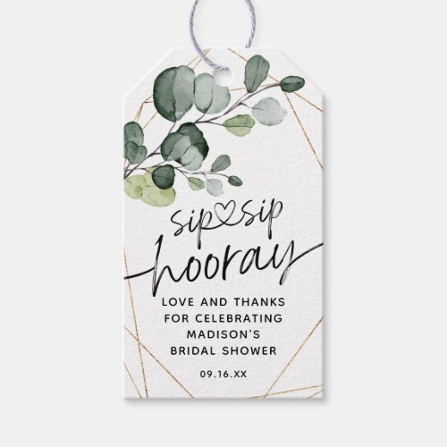 Eucalyptus Sip Sip Hooray Bridal Shower Favor Gift Tags