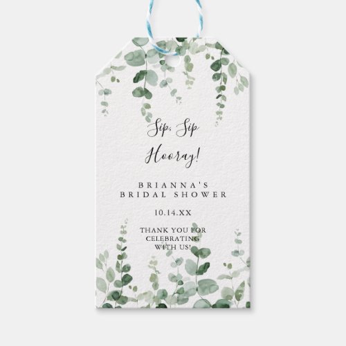 Eucalyptus Sip Sip Hooray Bridal Shower Gift Tags