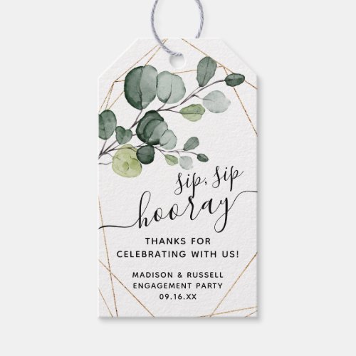 Eucalyptus Sip Sip Hooray Engagement Party Favor Gift Tags