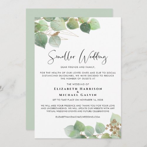 Eucalyptus Smaller Downsized Wedding Announcement