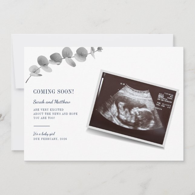 Eucalyptus Sonogram Baby Reveal Pregnancy Announcement (Front)