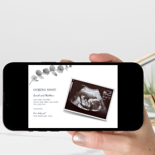 Eucalyptus Sonogram Baby Reveal Pregnancy Announcement (Front Digital)