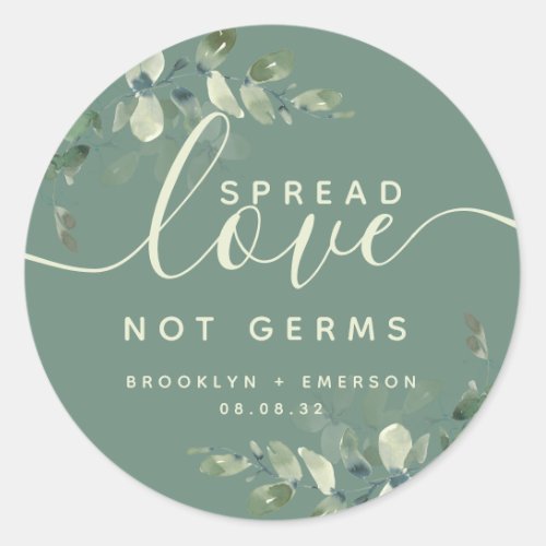 Eucalyptus Spread Love Not Germs Hand Sanitizer Sq Classic Round Sticker